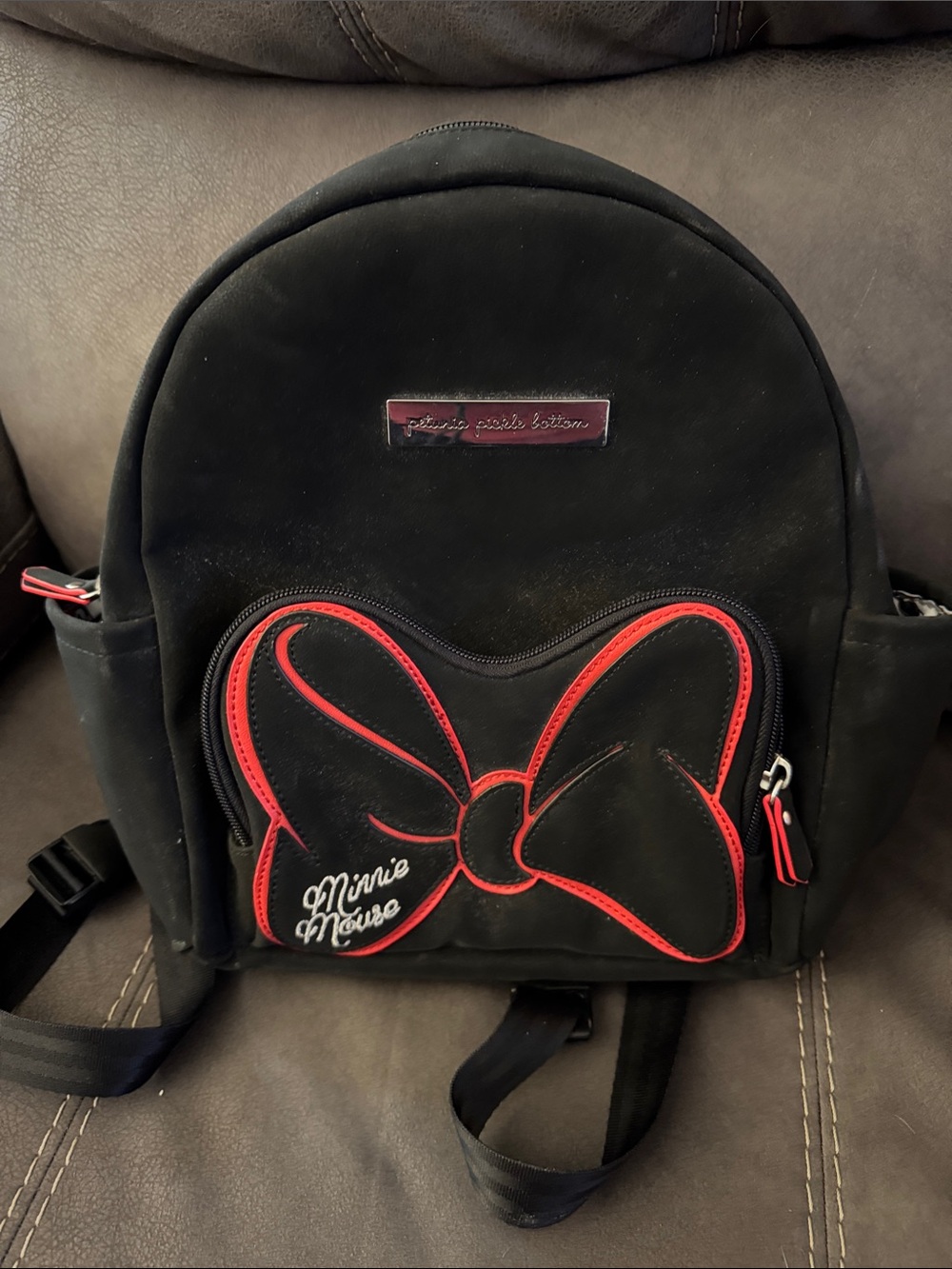 Petunia Pickle Bottom Black Mini Backpack with Red Bow Accent
